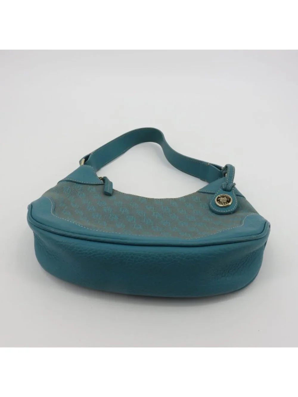 Dooney and Bourke Signature DB Logo Jacquard Hobo Shoulder Bag Blue Leather Y2K